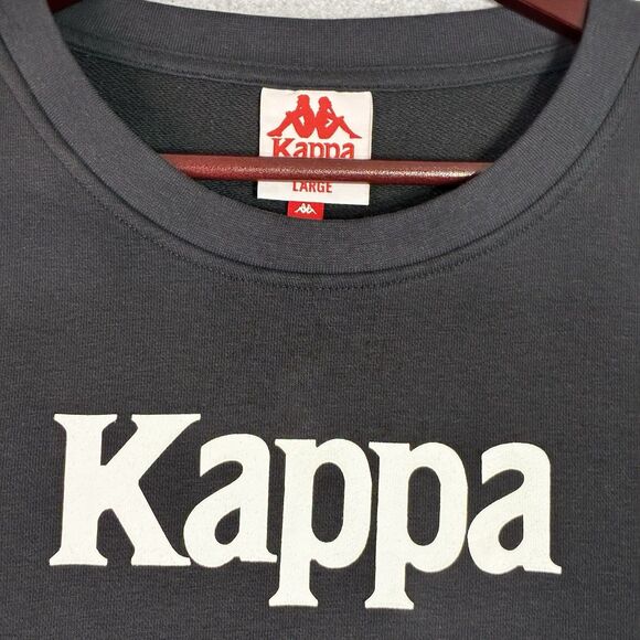 Kappa Sweatshirt Men’s Large Black Crewneck Pullover Yellow Logo - Picture 2 of 5